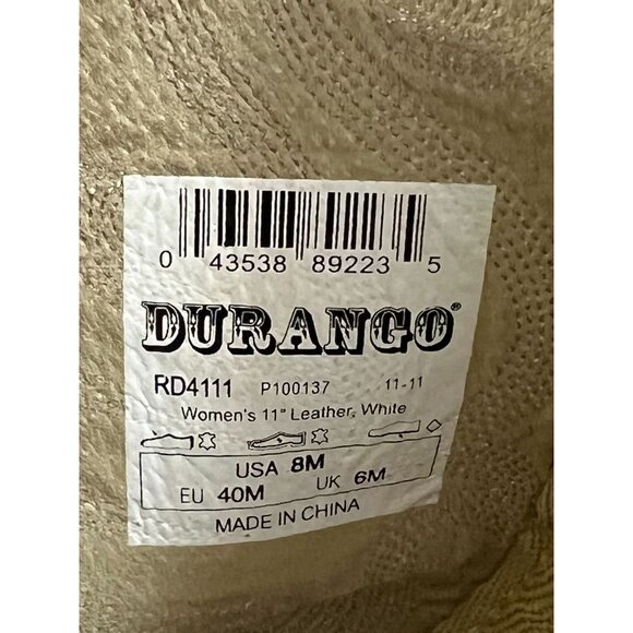 Durango Women’s White Leather Western Cowboy Boots Size 8 Embroidered Design - Picture 4 of 10